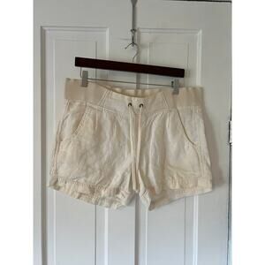 Athleta white linen casual shorts drawstring pockets Womens 8 medium cream